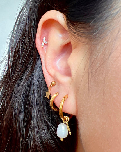 Gold plated huggie hoop pearl earrings