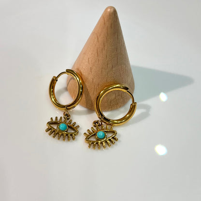 Gold plated stainless steel waterproof eye earrings