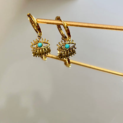 Gold plated stainless steel waterproof eye earrings