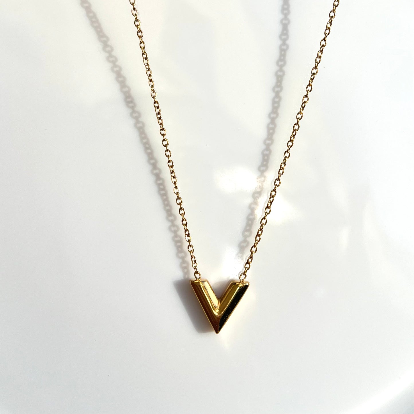 Gold-plated V letter necklace