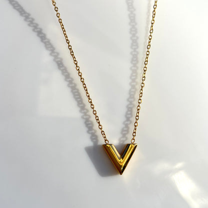 Gold-plated V letter necklace